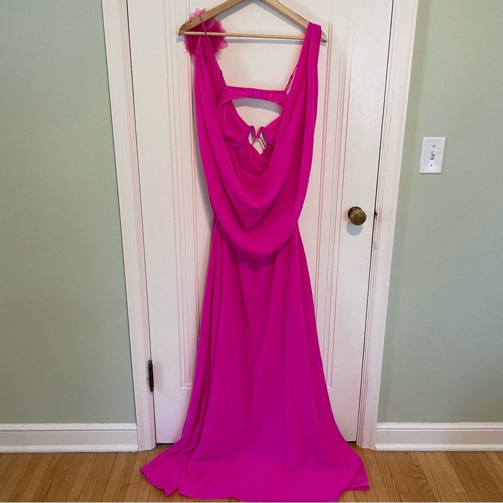 For Love And Lemons Davis Chiffon Bright Pink‎ Underwire Maxi Dress Gown - Picture 12 of 13